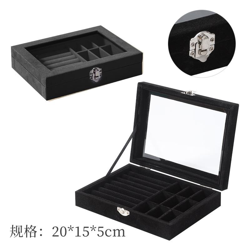 Deluxe Glass Window Jewelry Box with Velvet Interior for Earrings Rings and Bracelets