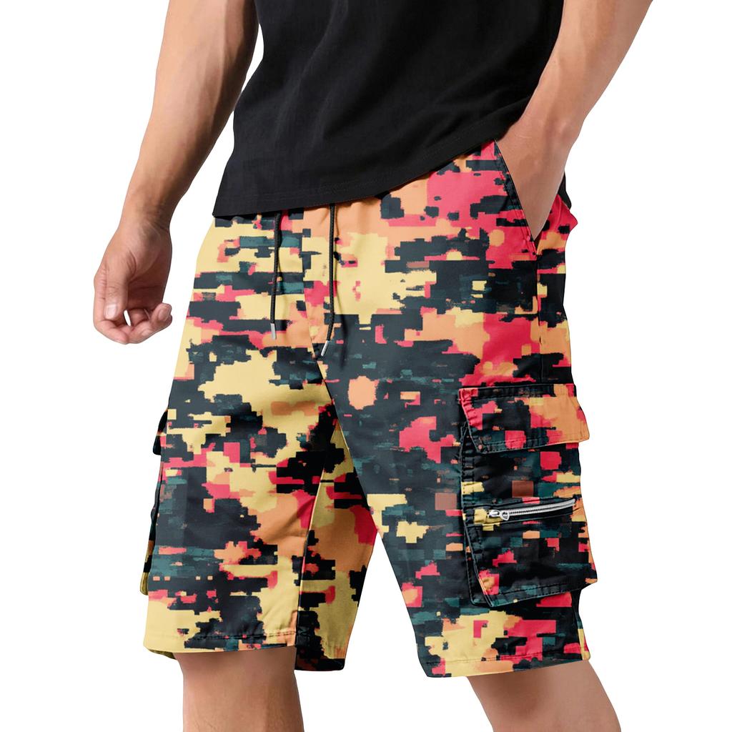 Men's Camouflage Cargo Shorts with Pockets and Drawstring Waist
