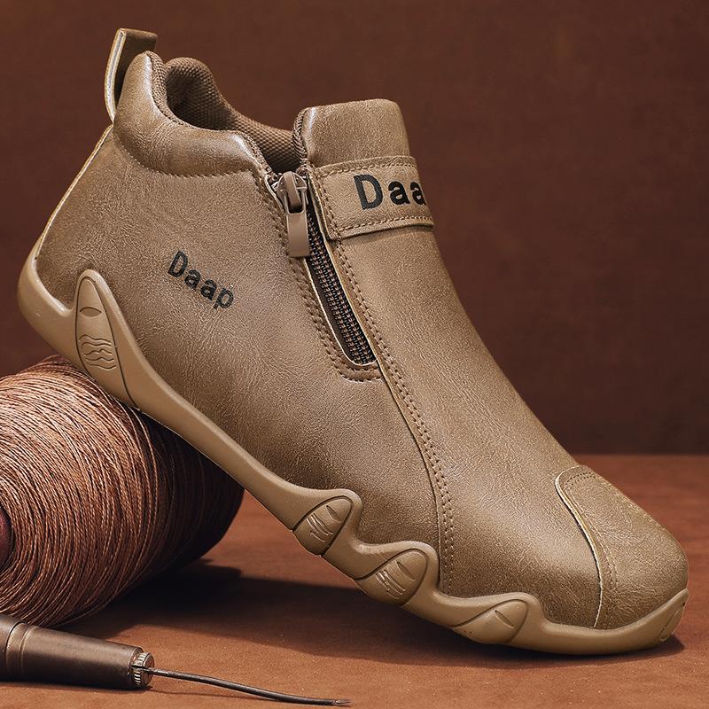 Autumn new leather flat-bottomed comfortable casual shoes men's versatile waterproof trend men's shoes simple high-top Martin boots