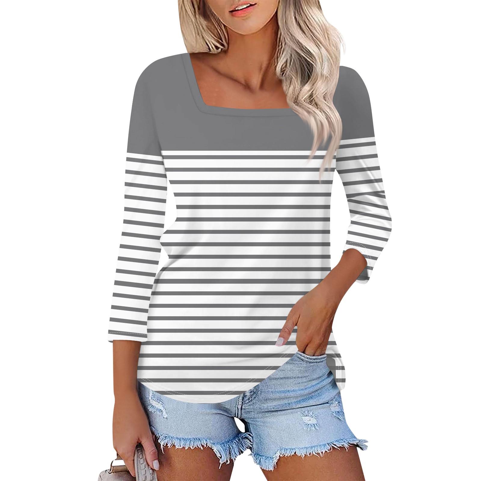 

Рубашка для женщин, модная повседневная свободная футболка с квадратным вырезом и рукавами 3/4, женский топ XL