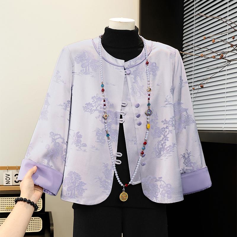 Spring 2026 Women s Loose Jacquard Jacket - Round Neck, Noble Style, Early Spring Wear 2XL