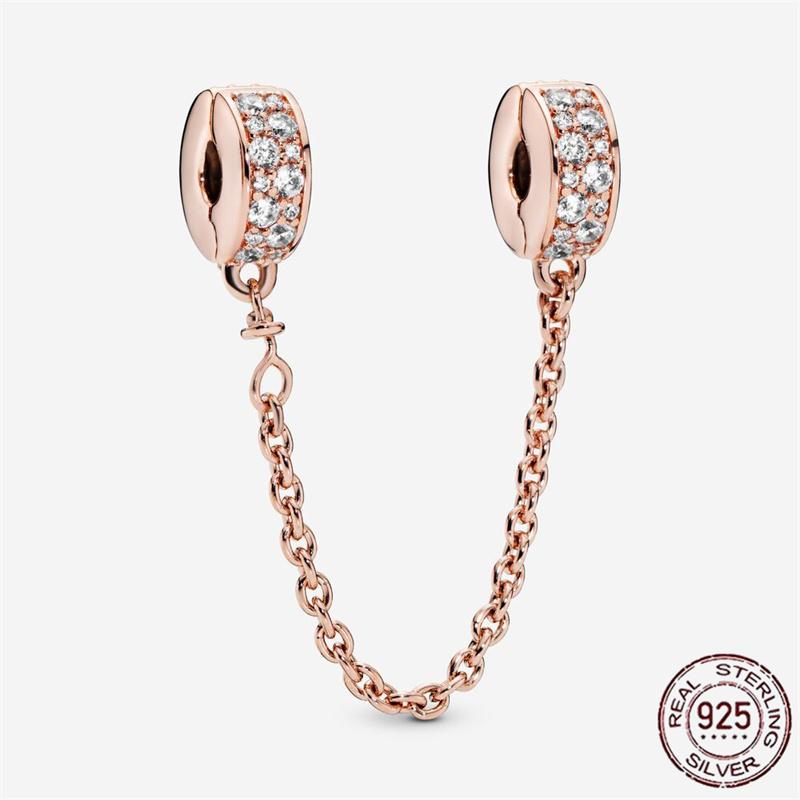 Stříbrný Křišťálový Pavé Bezpečnostní Řetízek Pevný Klip Pramen Přívěsek Vhodný pro Ženy Náramek Stříbrné Šperky Párty Narozeninový Dárek