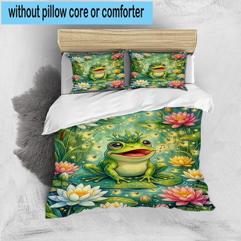 Frog In Top Hat Serenade 3pcs Bedding,Including 1pc Duvet Cover And 2pcs Pillowcases Perfect for Christmas,Ideal for Bedroom, Dormitory