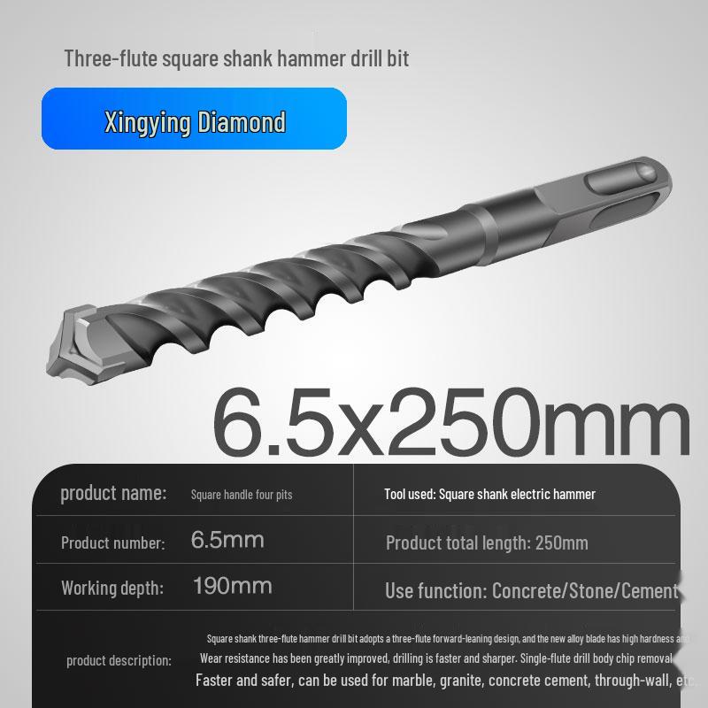 Three-Flute Round & Square Shank Drill Bit for Concrete, Cement, Rebar, Stone, Granite, Marble.