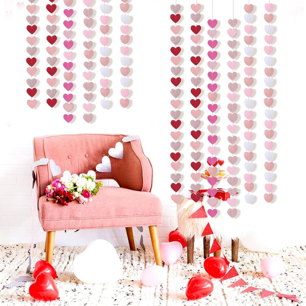 4m Valentine Heart Garland String Hanging Decoration Red Pink Heart Banner Romantic Wedding Engagement Valentine's Day Decor