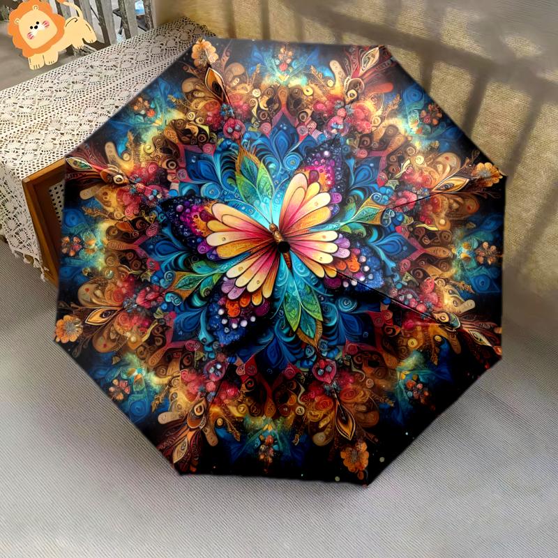 1 PC Automatic Folding Umbrella - Butterfly Pattern, Portable & Foldable Design with 8 Ribs, Christmas Birthday Gifts