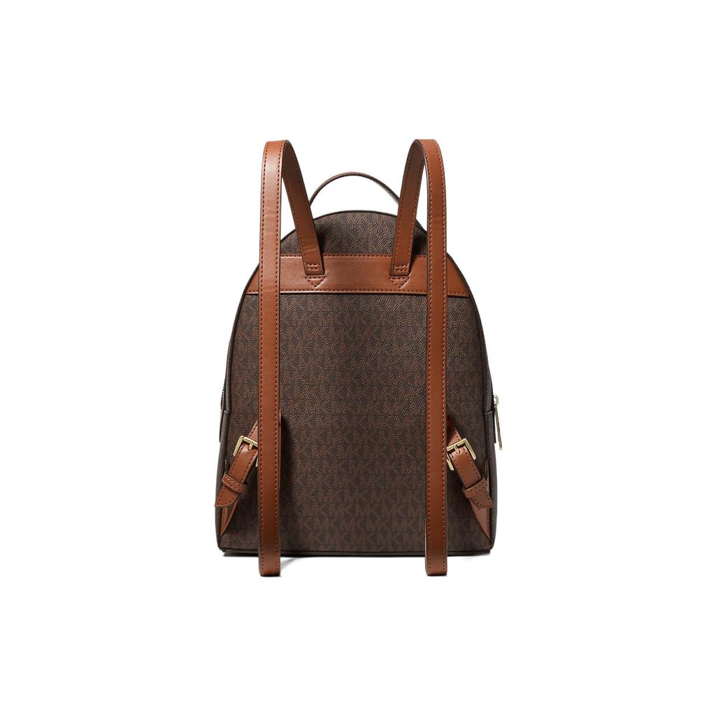 Michael Kors Sheila Mochila de Lona Revestida com Fechamento em Zíper Monograma Clássico Mochila Feminina Marrom Dourado 35F3G6HB6B-BROWN