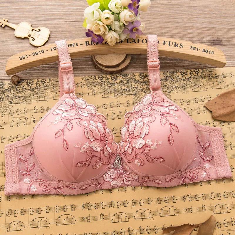 Gather Thin Section No Steel Ring Bra Ladies Anti-sagging Breasts Sexy Adjustable Embroidered Bra