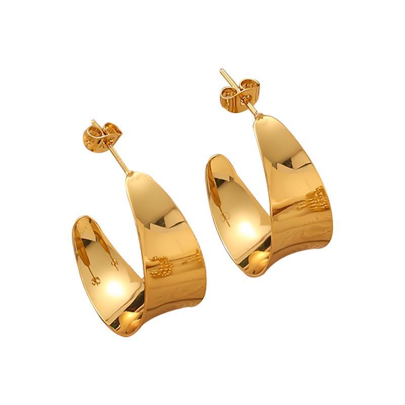 Stainless Steel Gold Color Hoop Earrings Retro Geometric Twisted Beaded C Shape Earring Jewelry For Women Daily Party Decor