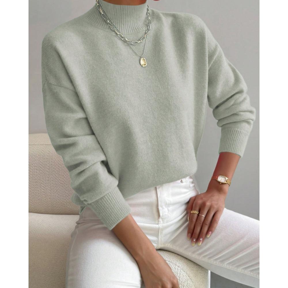 Autumn and Winter Semi-turtleneck Pullover Long-sleeved Sweater Women's Fashion Solid Color Loose Knitted Top