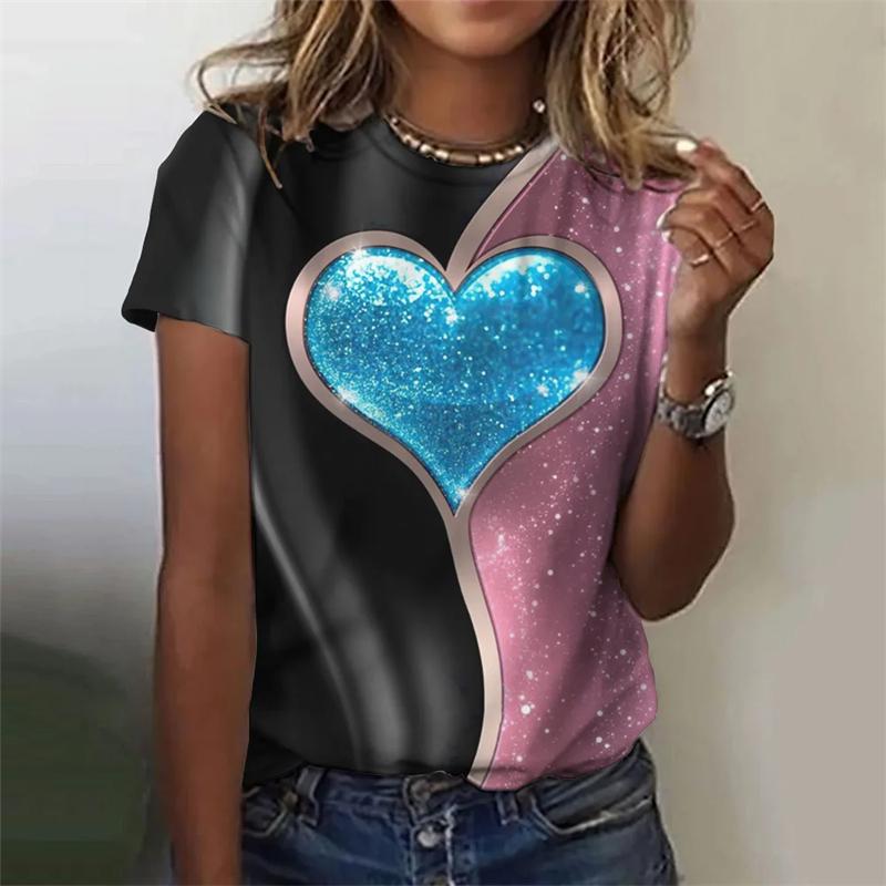 

Новейшая модная футболка для женщин Love Heart 3D Printing Красивая футболка с коротким рукавом Женская одежда для отдыха на улице Женская футболка Топ 4XL