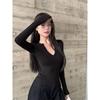 Pure Desire Spicy Girl V-neck White Long Sleeve Slim Fit Top: Women's Early Autumn Versatile Base Layer