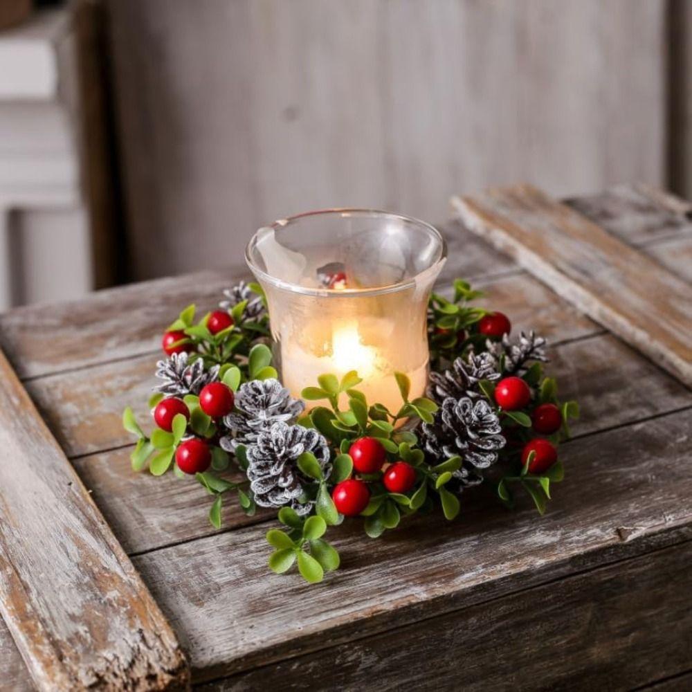 Handmade Simulation Pine Branch 20cm Red Berry Candle Wreaths New Year