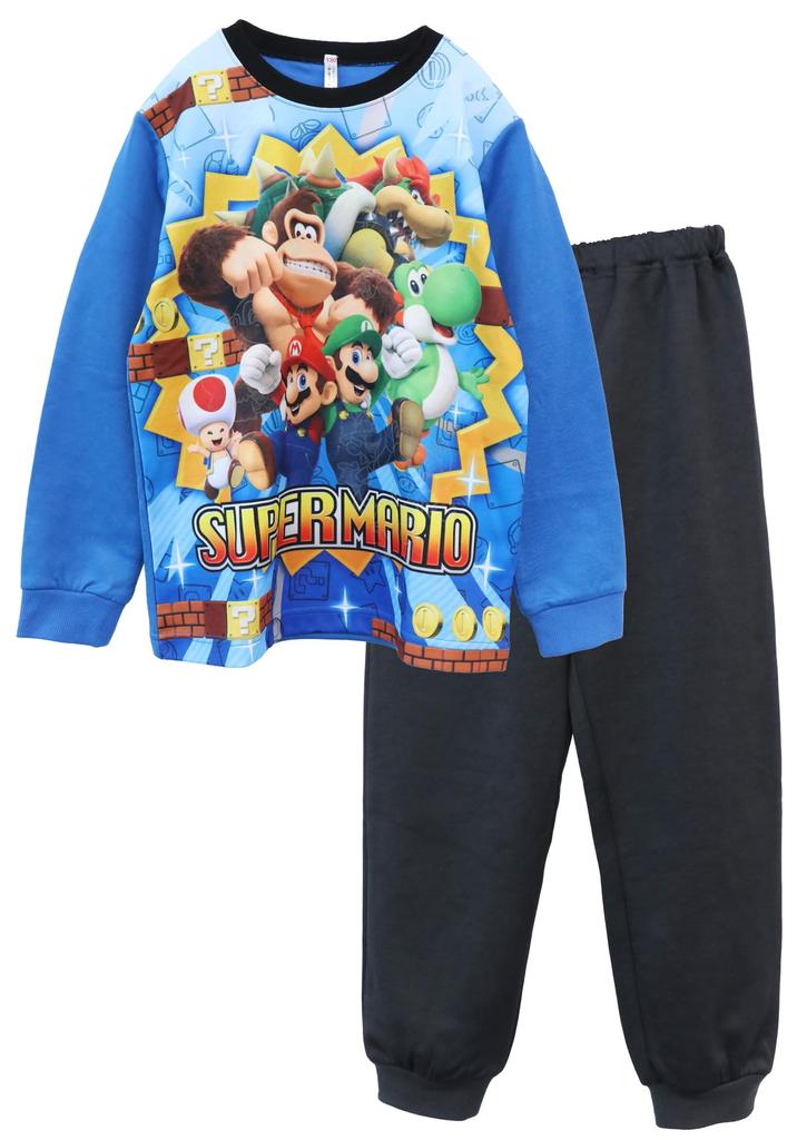 Kaitak Family Super Mario Kids' Illuminating Pajamas, Long Sleeve, Spring/Autumn, Sizes 110cm, 120cm, and 130cm (110cm, Blue)