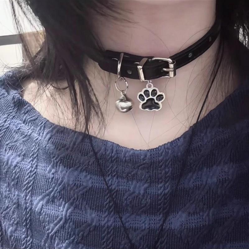 Yiran Sexy Lingerie Women's Gothic Cat Claw Choker Charms Cat Paw Pendant Necklaces For New Pu Leather Rivet Korean Fashion Choker Jewelry Gifts