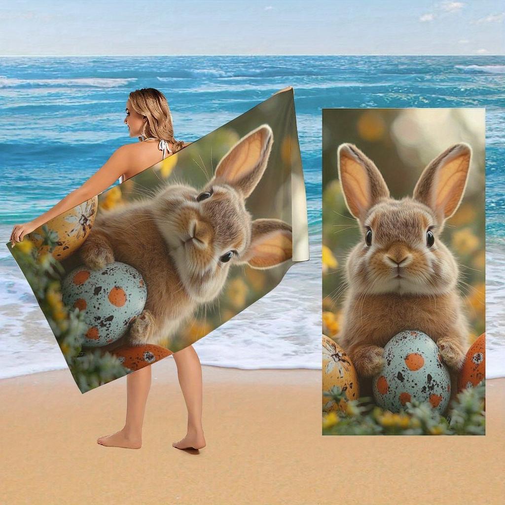 Easter Bunny Eggs Designed Beach Towel Large Towel, Super Absorbent, Quick-Dry, Fashionable Decorative Beach Towel Bath