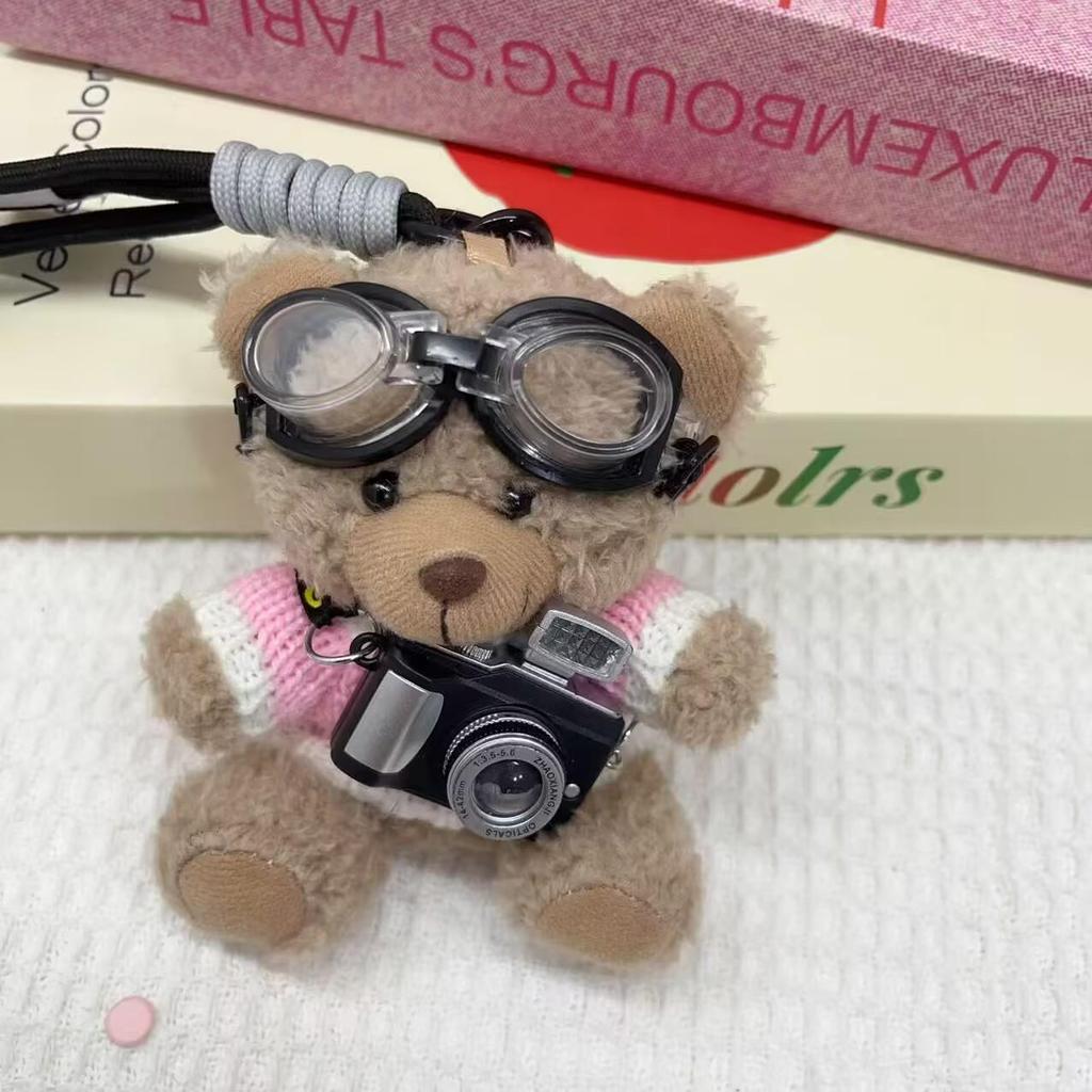 Kreativ Kamera Björn Hänge Plyschdocka Pilot Figur: Present till par Nyckelring Väskberlock