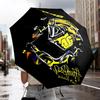 Rider Speeding Through Neon Light Automatic Folding Umbrella - 8-Rib Travel Umbrella with Auto Portable Case, Ideal Gift for Birthdays