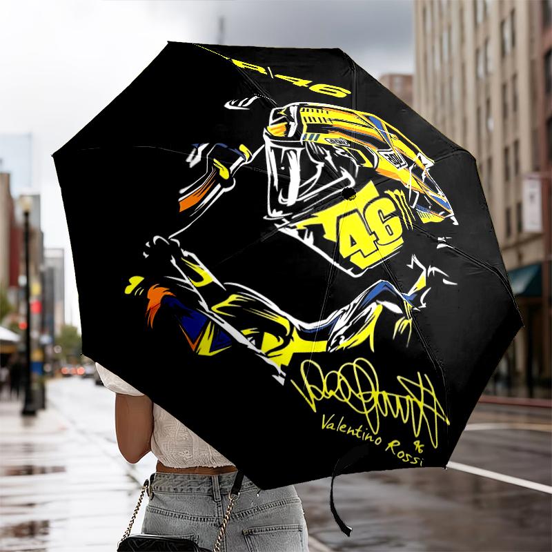 Rider Speeding Through Neon Light Automatic Folding Umbrella - 8-Rib Travel Umbrella with Auto Portable Case, Ideal Gift for Birthdays