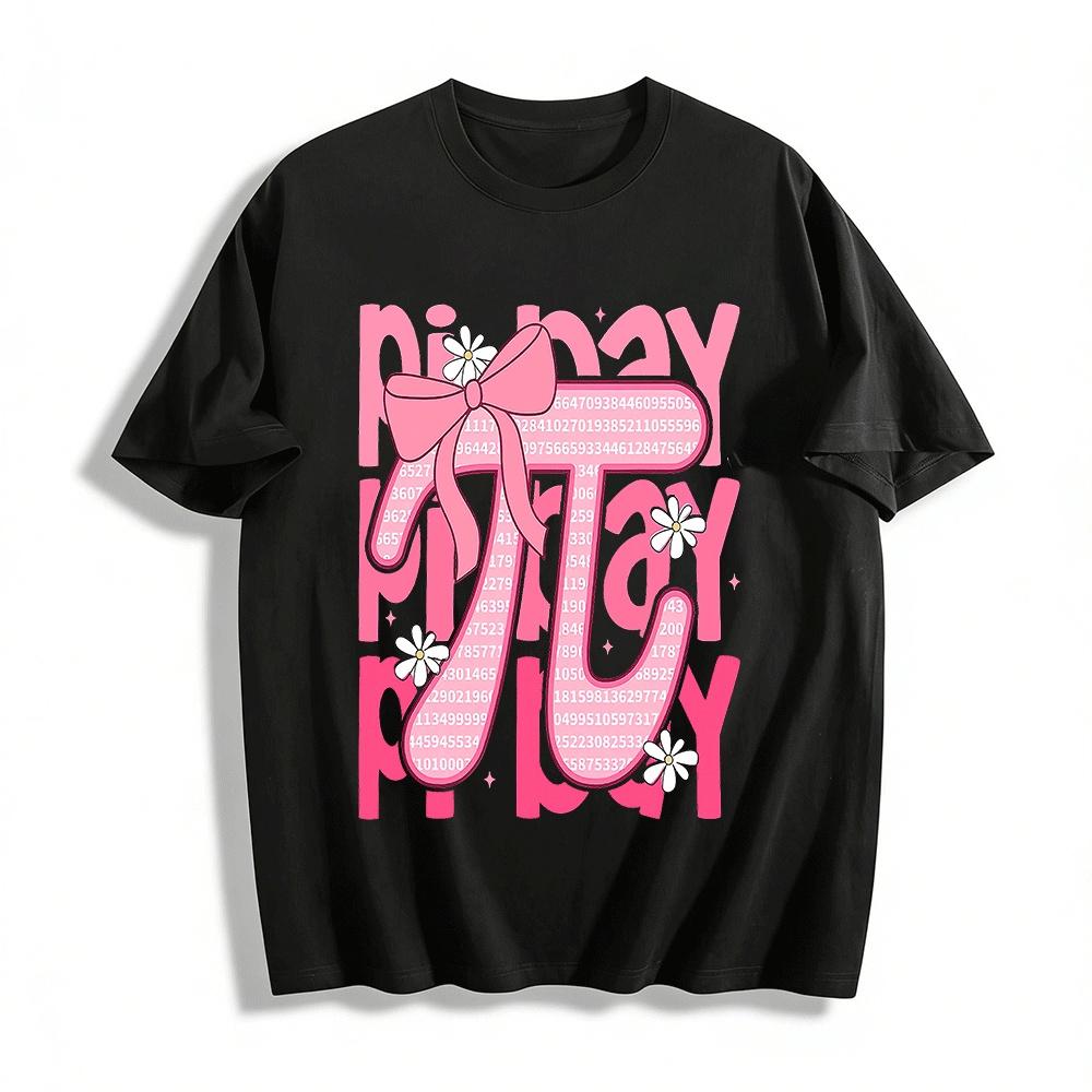

Pi Day Pink Bow Daisy Print Casual Top Math Lover Tee Pure cotton T-shirt XXS