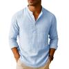 Lightweight Summer Linen Blend Henley Shirt for Men - Breathable Long Sleeve Casual Solid Color Button Tops