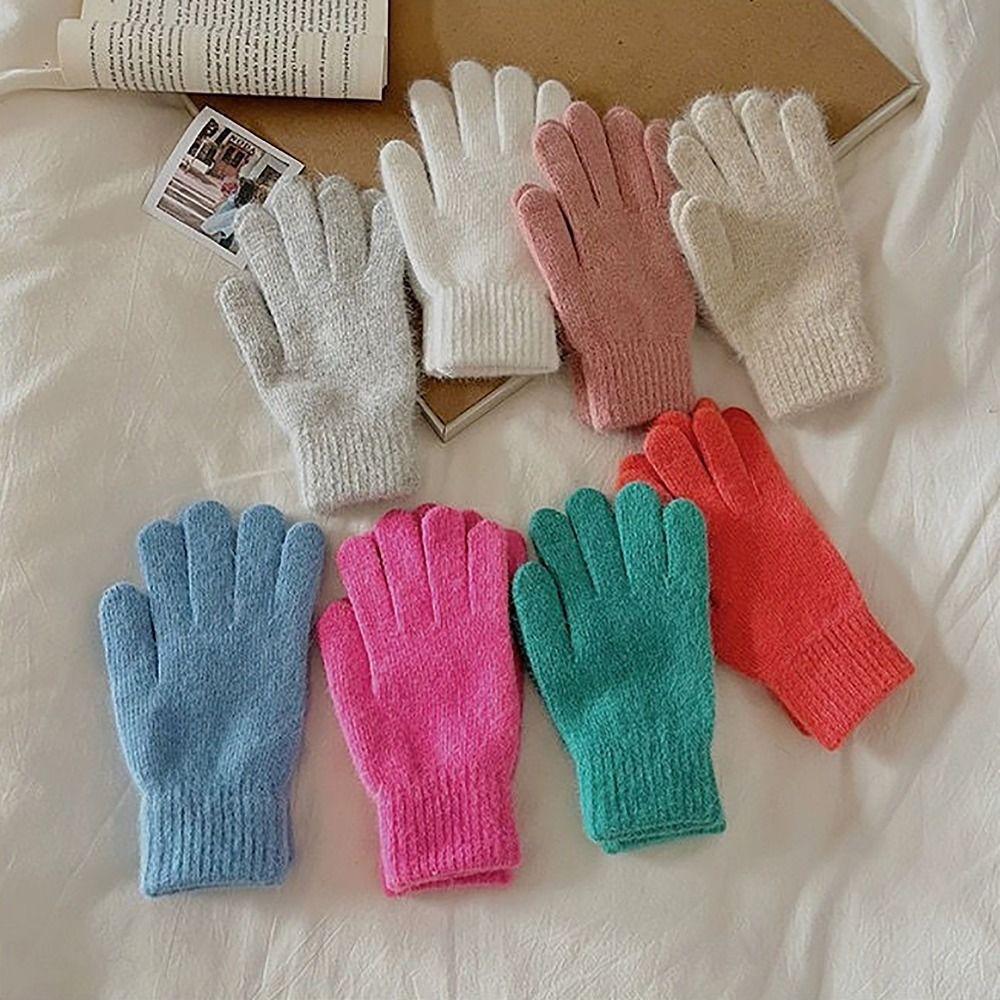 Candy Colored Winter Velvet Gloves Winter Warm Finger Gloves Knitted Gloves  For Woman Girls Maiden
