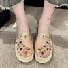 Mesh Bag Head Flat Bottom Sandals Women Wear New Colored Diamonds Embroidery Without Heel Lazy Half Drag Fisherman Shoes In Summer