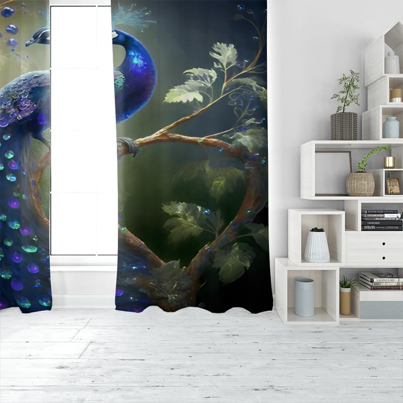 2pcs- Vitality Peacock Polyester Curtains, pole bag curtains 42*84, bedroom, living room, home room decoration