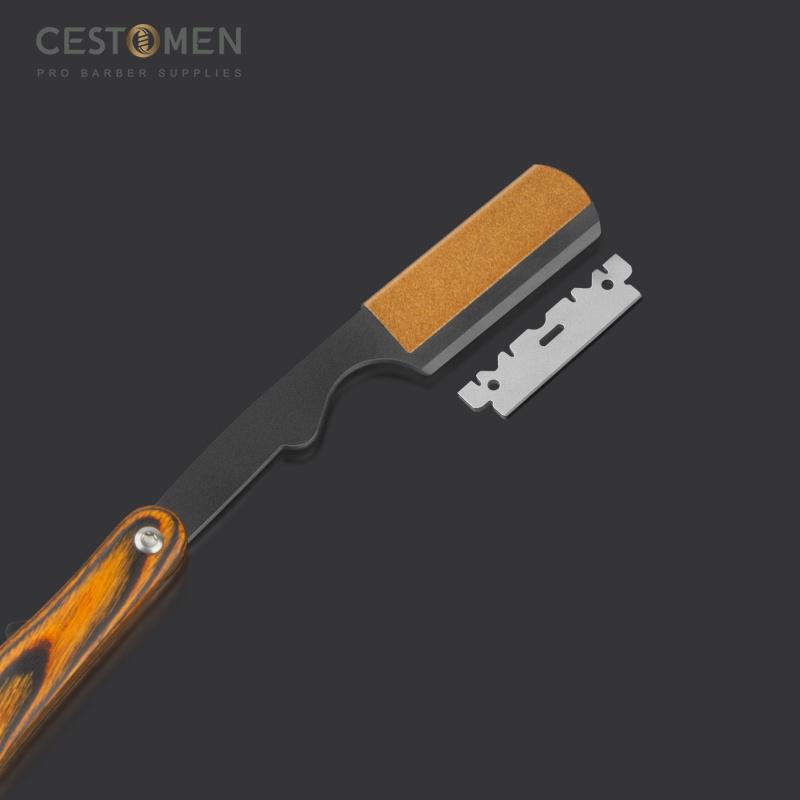 CESTOMEN Brown Senior Wood Handle Folding Beard Care Shaving Razor Hair Salon Shaver Replaceable Blade Hair Knife