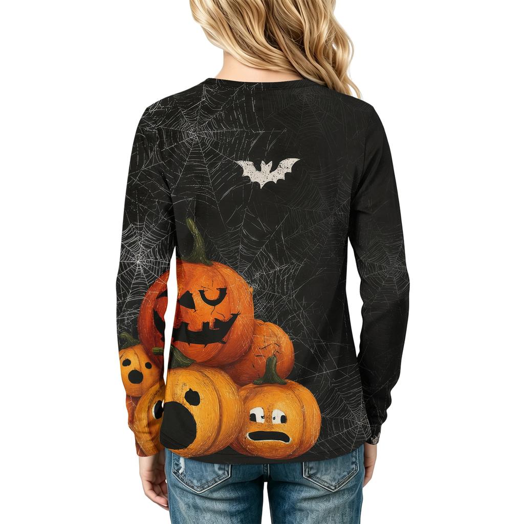 Kids Long Sleeve T-Shirt with Halloween Print, Round Neck, for Boys and Girls