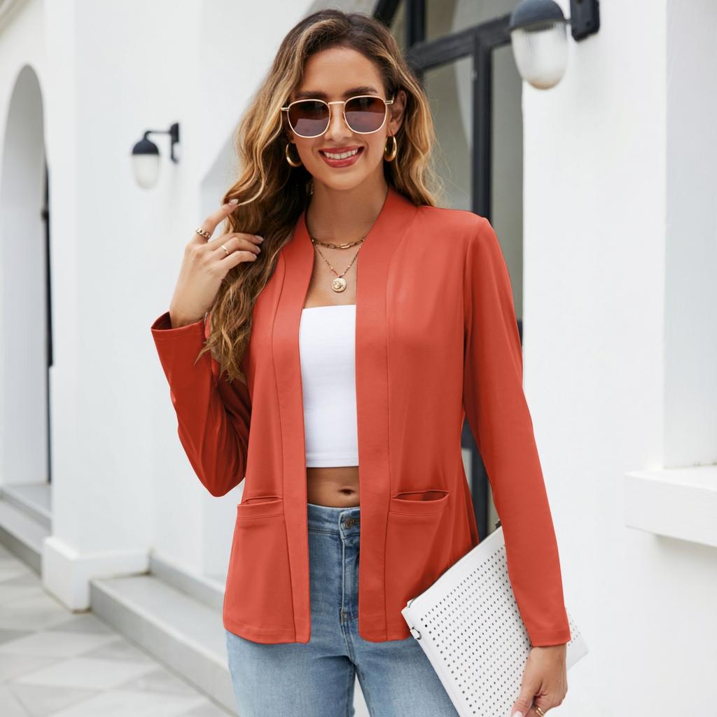 Women's Lightweight Casual Long Sleeve Cardigan with Pockets Color Open Front Top