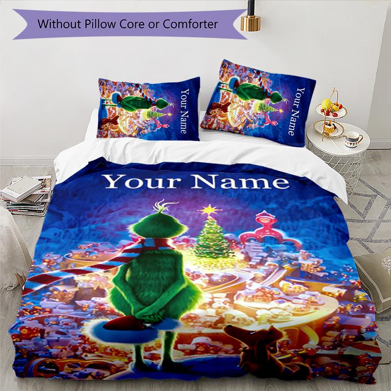 3pcs Crunch Christmas2 Cover Set - Personalized Name, HD Printed Bedding with 1 Cover and 2 Pillowcases - Perfect for Home Decor, Easy Care