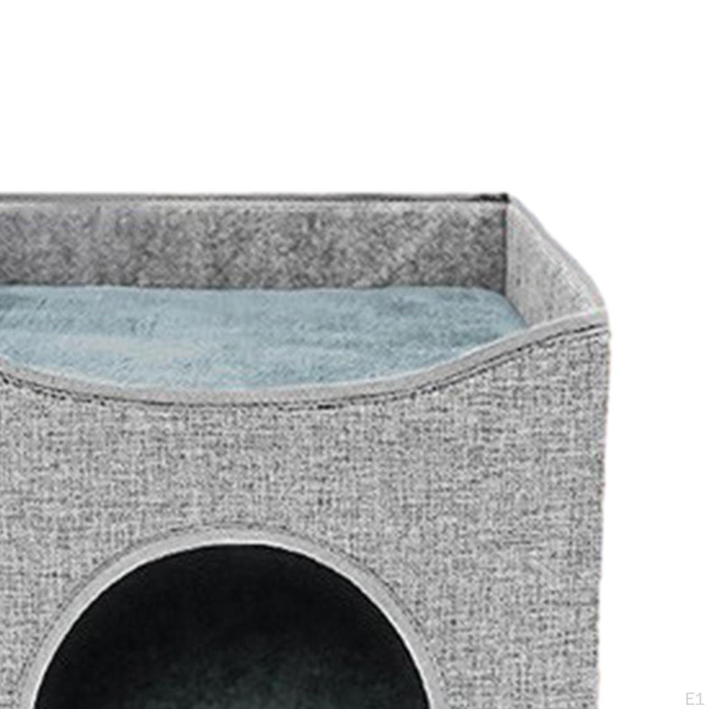 Cat Bed Cube House Double Layer with Sided Cushion Cute Soft Pet Sleeping Foldable Cave