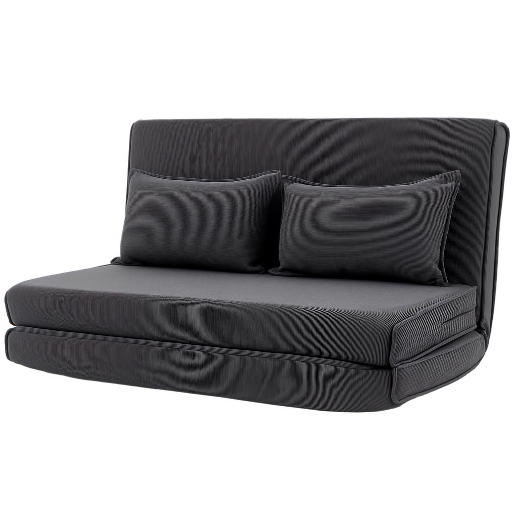 Folding Sofa Bed, 2-Seater Convertible Armchair, Corduroy, Adjustable Backrest, 2 Pillows, Grey