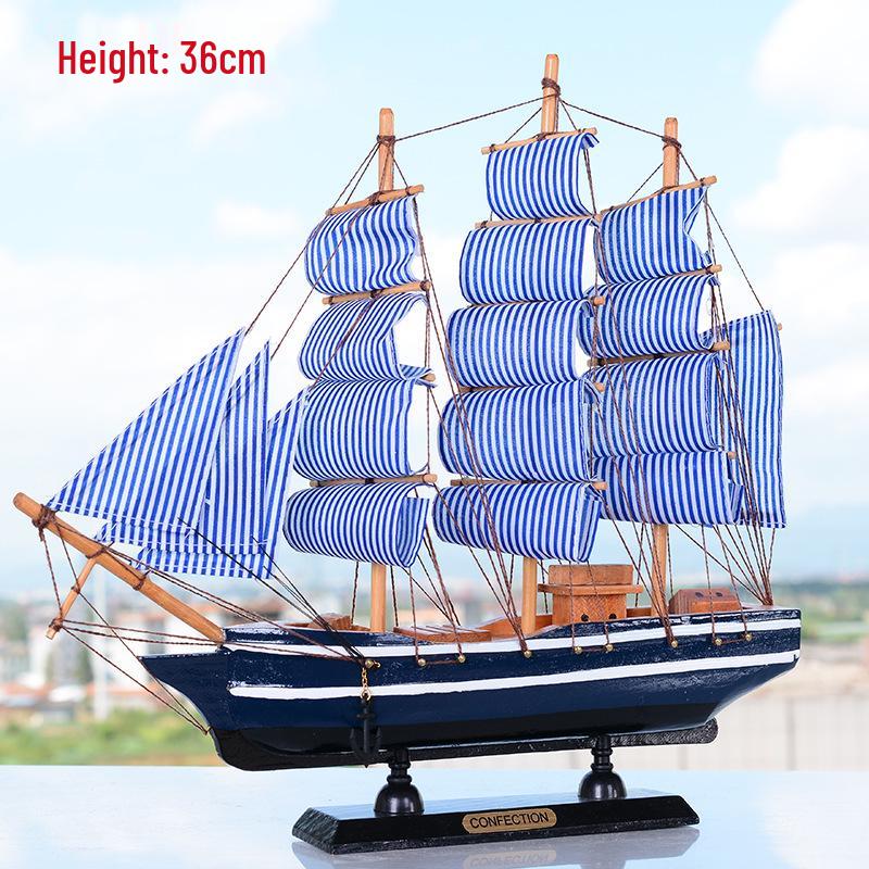 Mediterranean Style Solid Wood Sailboat Ornament for Home Decoration (16cm-50cm)