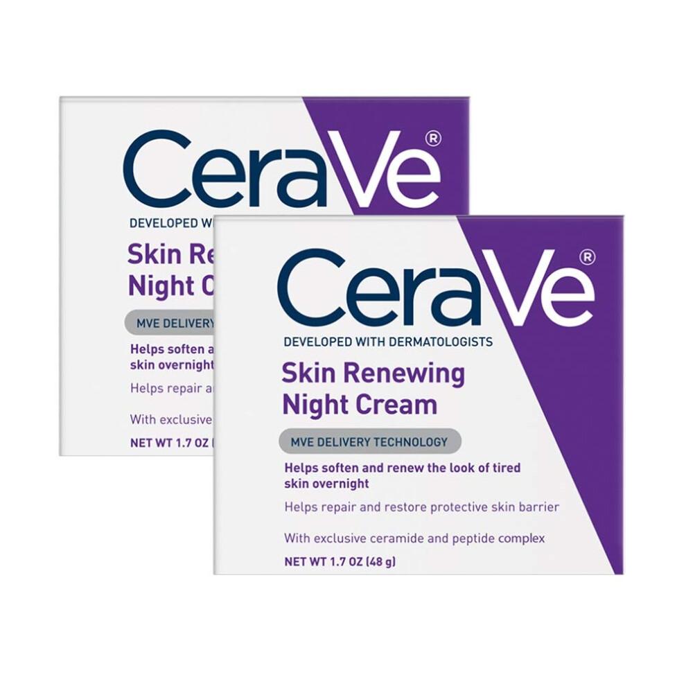 CeraVe Crema Notte per il Viso | Confezione da 2 (1,7 once ciascuno) | Crema Notte Rigenerante con Acido Ialuronico e Niacinamide | Senza Profumo |