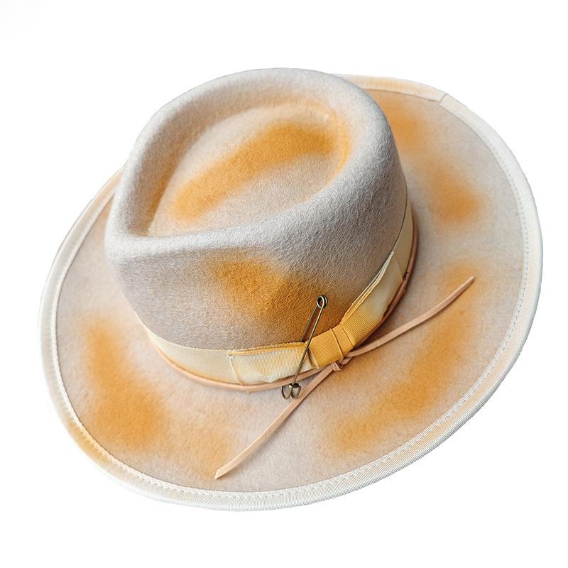 Cross-Border Fashion Pure Wool Felt Hat Old Retro Style Men'S And Women'S Wool Top Hat Bow Webbing Decorative Felt Hat
