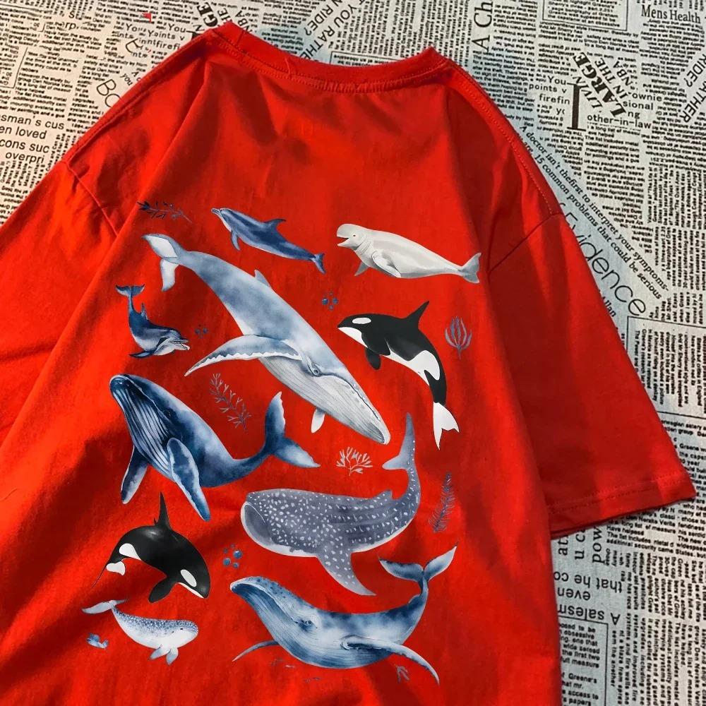 Fashion Women'S T-Shirts Ocean And Whales Printing Tops O-Neck Soft Short Sleeve Summer Casual Female Clothes