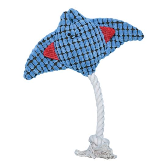 Plush Manta Ray Dog Chew Toy with Cotton Rope Squeaky Stuffed Sea Animal Plushie Boredom Reduction Dog Teething Interactive