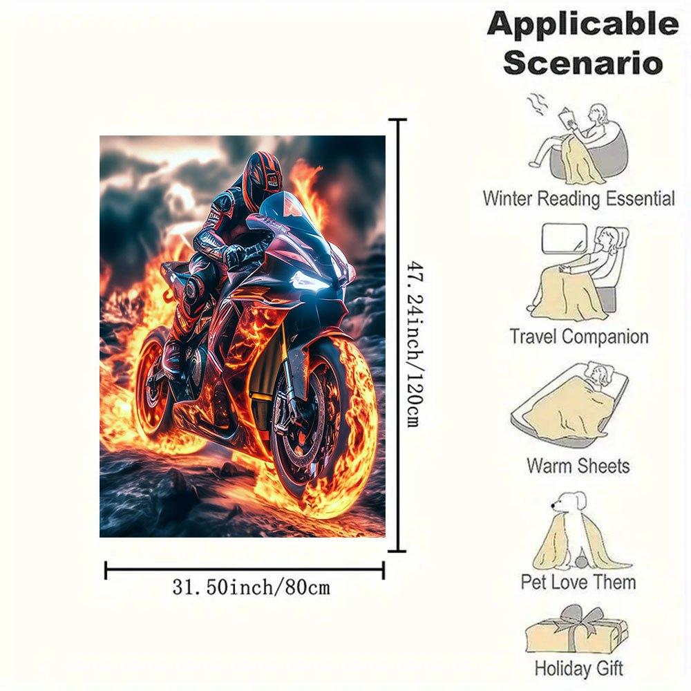 "Flaming Speed: Motorcycle Art Print - Ignite Your Space!"Blanket Flannel Throw Blanket for Sofa, Bed, Travel, Camping, Office, Couch, Chair