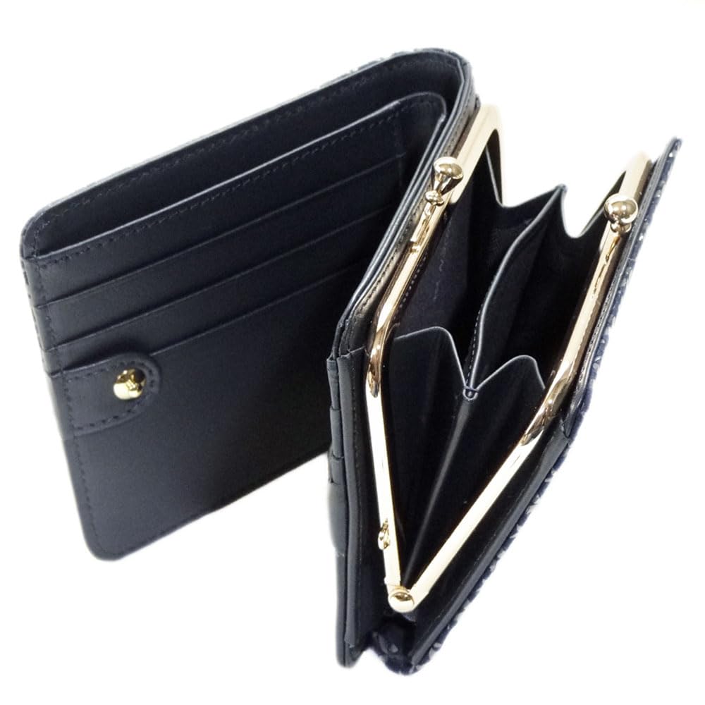 Inden Bifold Clasp Clasp Purse Black Deerskin with Black Small Checkered Clasp 1 Bill 6 Card 2 X 11cm X [Inden-ya] Wallet, Purse, 1608, A, Lacquer,