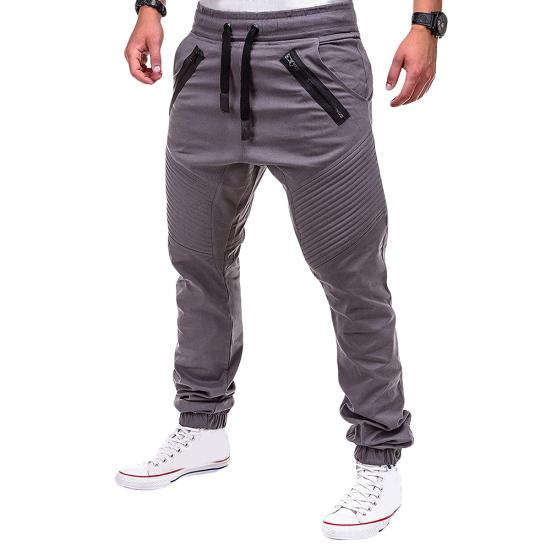 Herren Kordelzug Jogginghose Unifarbene Reißverschluss Falten Schweißhose Hose