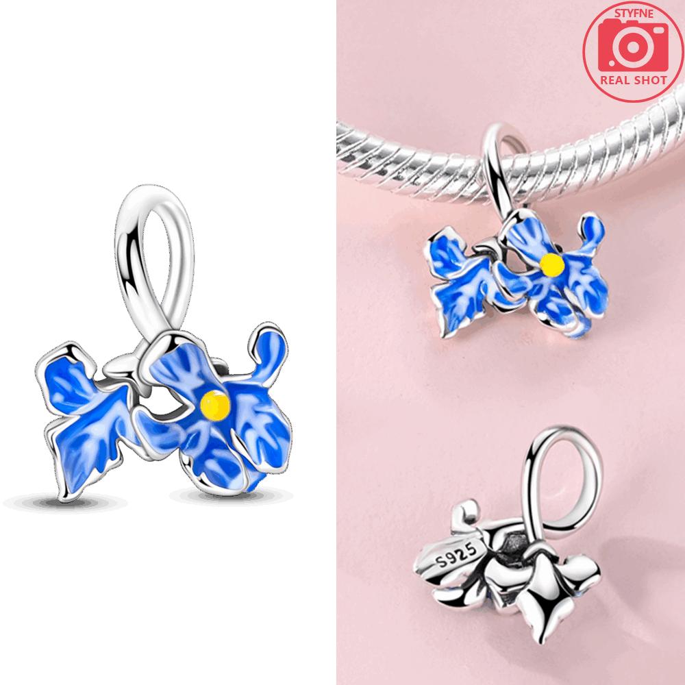Original Copper Blue Iris Flower Pendant Butterfly Starry Sky Heart Beads Fit Bracelet Women Jewelry Diy Anniversary Gift