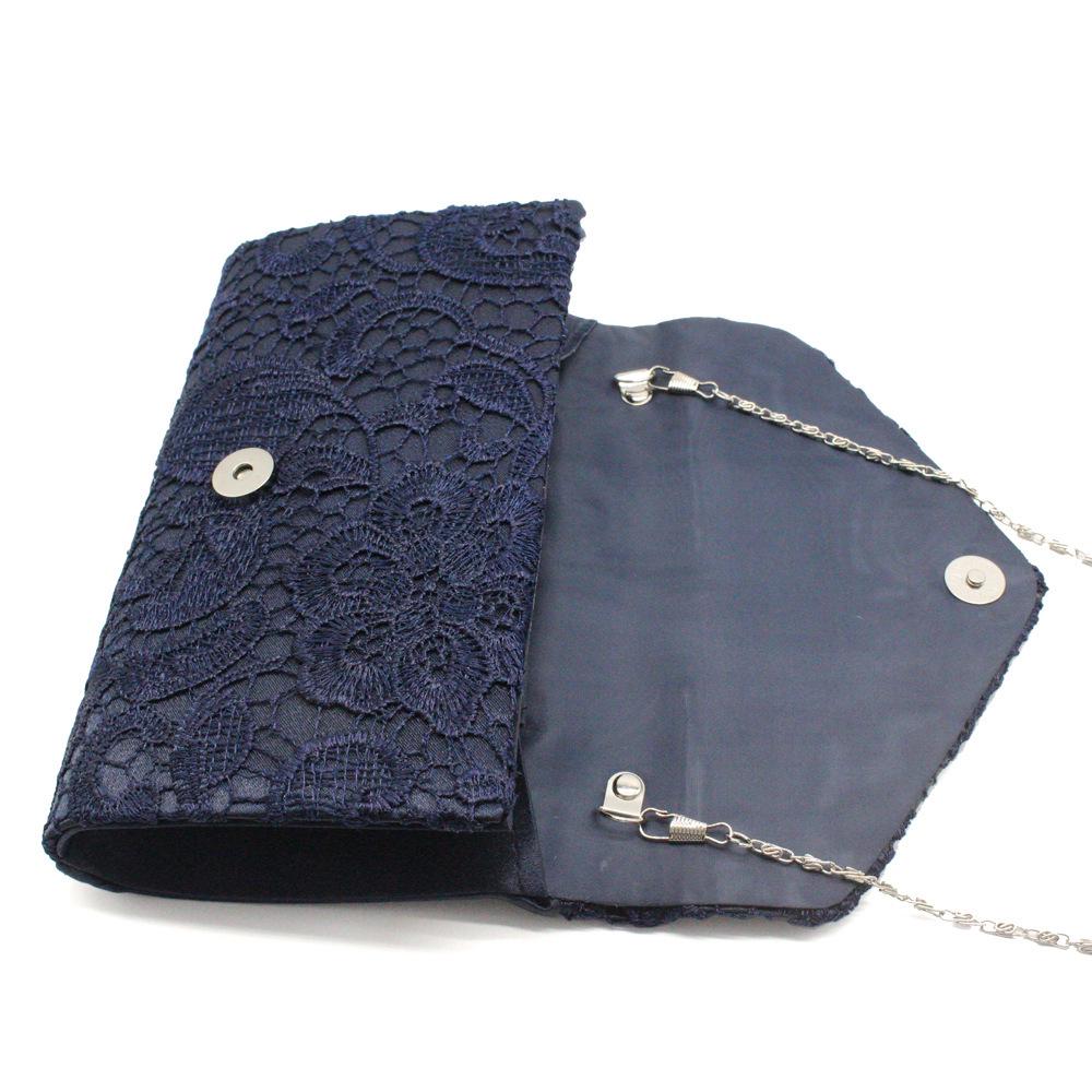 Elegant Lace & Satin Clutch Evening Bag with V-Shaped Flap