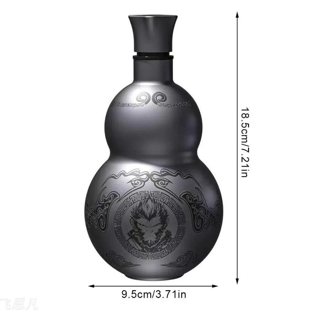 Copo Térmico de Aço Inoxidável 304 Preto com Cordão para Cosplay de Jogo Garrafa de Água Portátil para Exterior Estilo Cabaça Tema Wukong