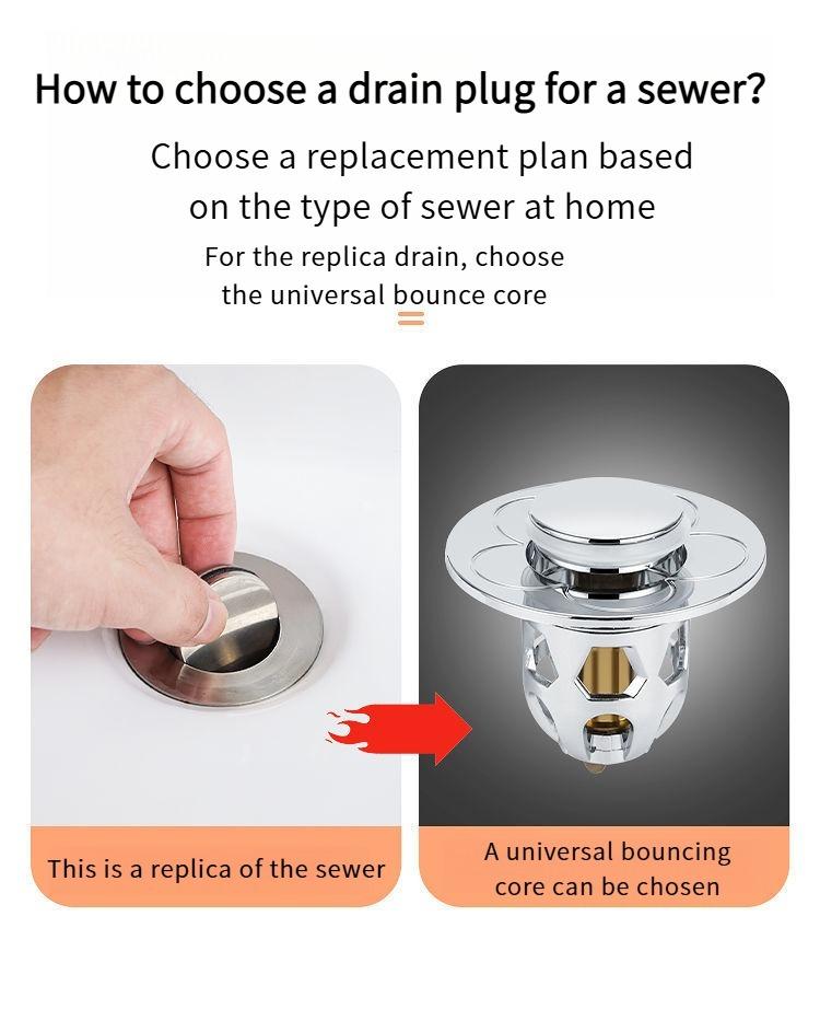 Sink Drain Stopper All Copper Anti-Odor Bounce Core Press-Type Sink Drain Universal Accessories for Wash Basin Bathroom Sink