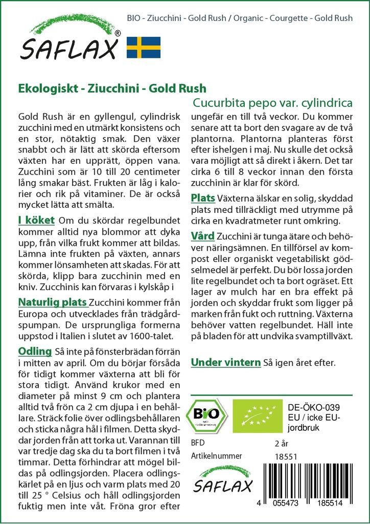 SAFLAX Zahrada v sáčku - Bio - Cuketa - Zlatá horečka - 5 semen - Se substrátem v padnoucím sáčku - Cucurbita pepo