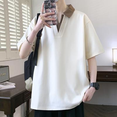 Plus Size 8XL Men's Color Blocked Lapel Polo Shirt, Men's Casual Short Sleeved T-shirt