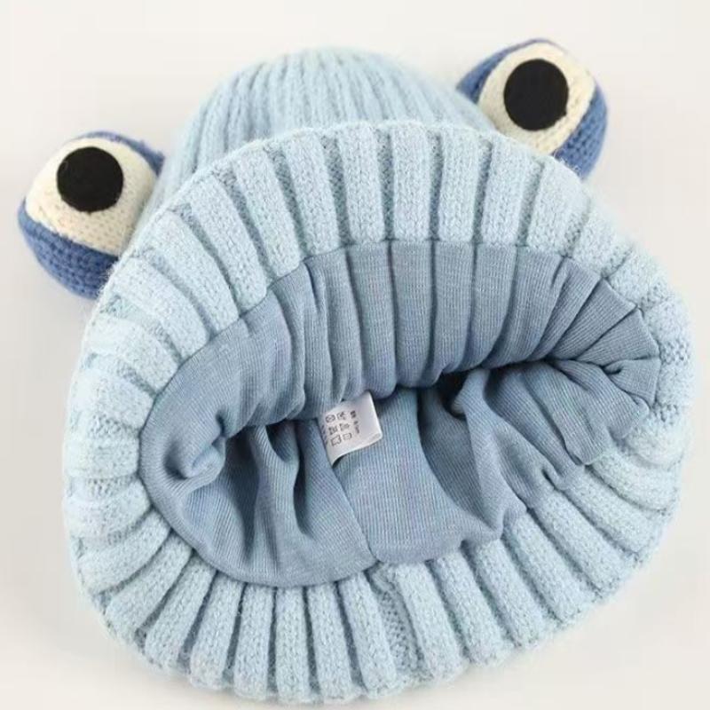 Baby Wool Hat Cute Big-Eyed Frog Ear Protection Hat Winter Thickened Warm Knitted Hat Gift For Kids
