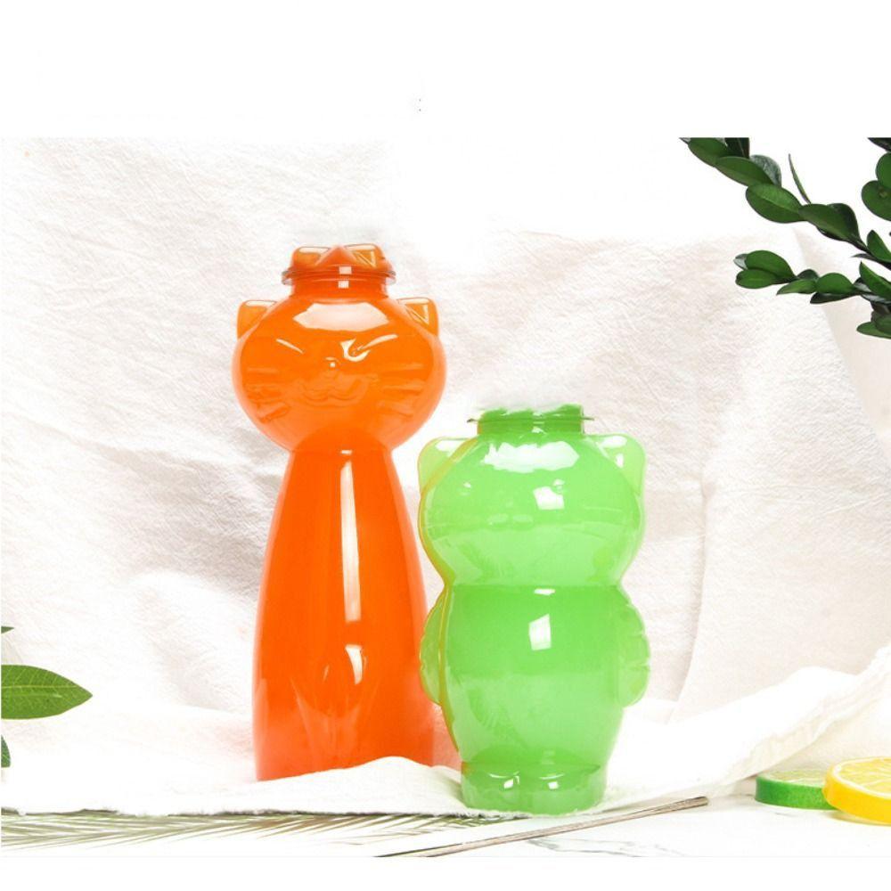 Transparent Water Bottles Cat Shaped Beverage PET Bottle  for Milk Tea Coffee Juice